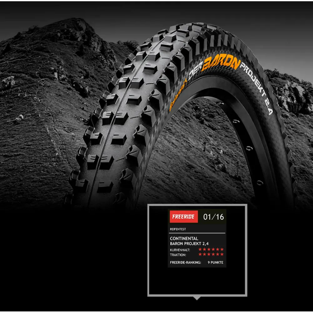 Покрышка бескамерная Continental Der Baron Projekt 27.5"x2.6, черная, складная, ProTection Apex, Skin